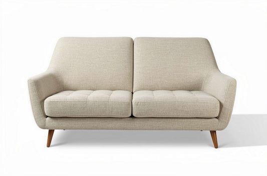 Tweekleurige bank van stof met houten poten 150 x 80 x 75cm