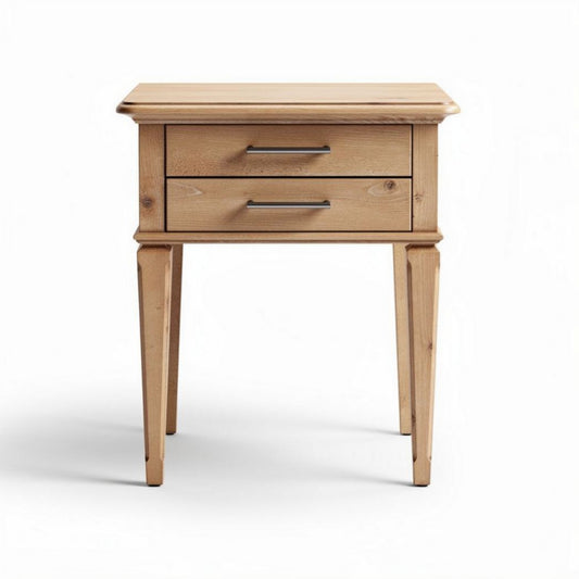 Natuurlijke houten nachttafel met twee lades en metalen handgrepen 45 x 40 x 60cm