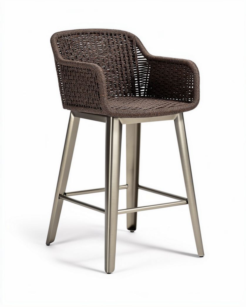Barkruk met kunststof wicker zitting en aluminium frame 47 x 50 x 110cm
