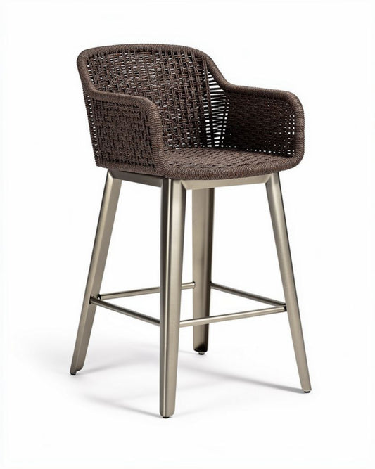 Barkruk met kunststof wicker zitting en aluminium frame 47 x 50 x 110cm