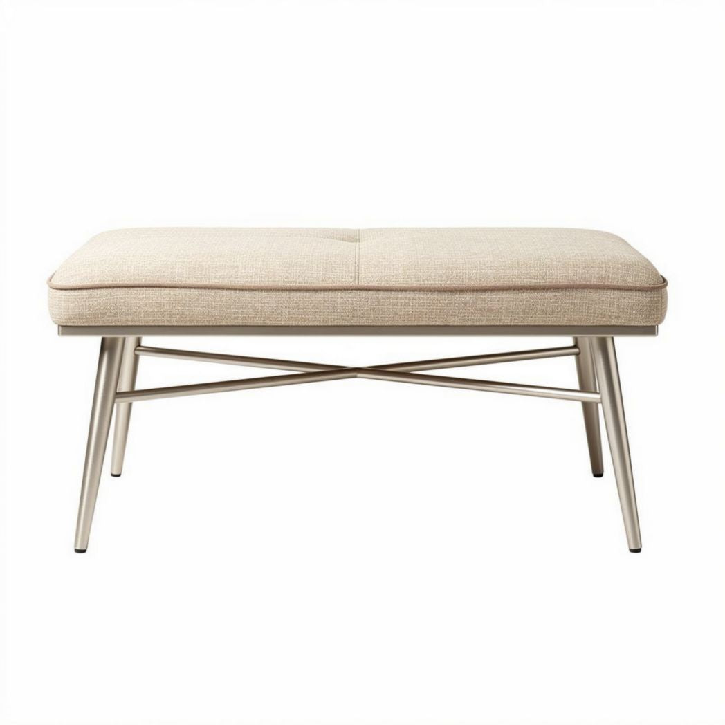 Huiskamer bankje van stof met metalen onderstel 100 x 50 x 40cm beige