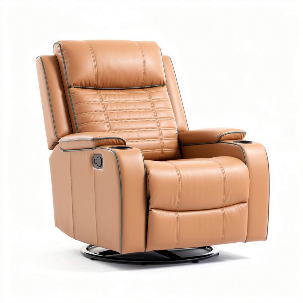 Echte lederen relaxfauteuil in bruin met draaifunctie 90 x 80 x 100cm