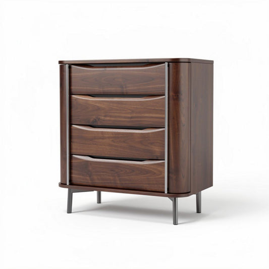 Houten kast met vier lades in walnotenhout afmetingen 80 x 45 x 90cm