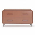 Lage kast van staal en hout met twee lades in lichtbruin 90 x 45 x 70cm