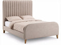 Gestoffeerd bed met hoofdbord en eikenhouten poten 220 x 160 x 100cm taupe