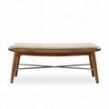 Houten voetenbankje met stoffen zitting 90 x 40 x 40cm bruin