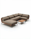 Hoekbank met houten frame en stoffen bekleding in bruin 270 x 180 x 85cm