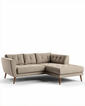 Hoekbank van textiel met chenille afwerking en houten poten 220 x 150 x 85cm
